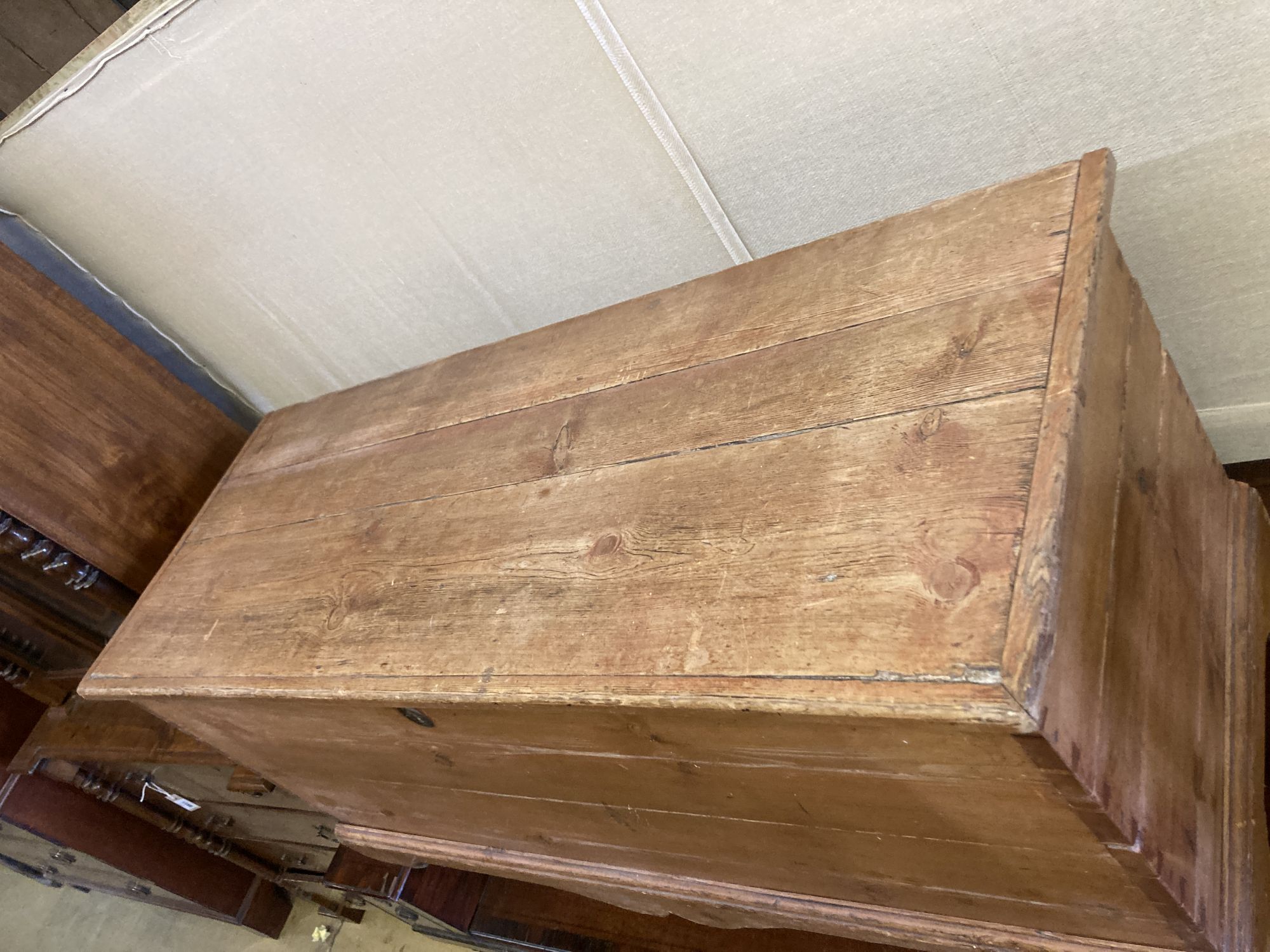 A Victorian pine trunk, length 124cm, depth 49cm, height 54cm